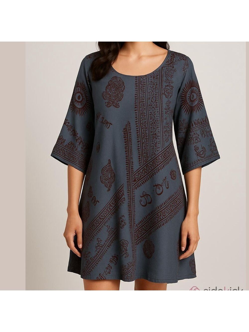 LEOPARDS & ROSES long dress handmade handprinted tribal print 3/4 sleeves sz 2X